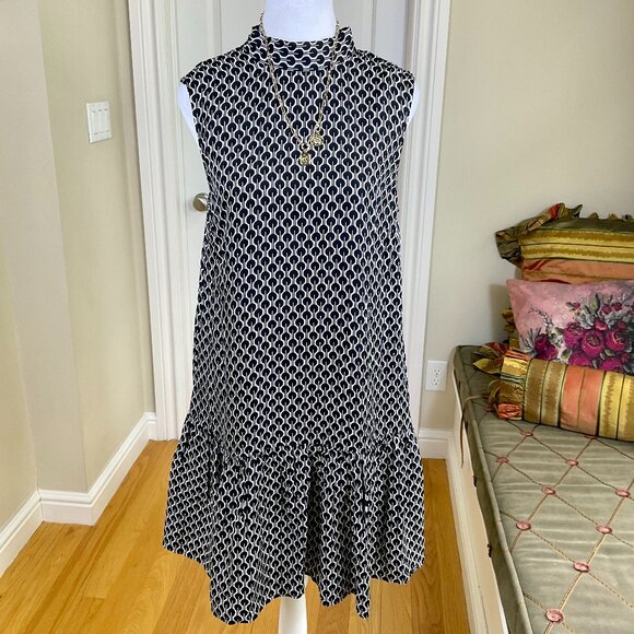 Superdry Dresses & Skirts - Superdry Dress Sleeveless Drop Waist High Tie Neck Black White Print (~M, 36”)